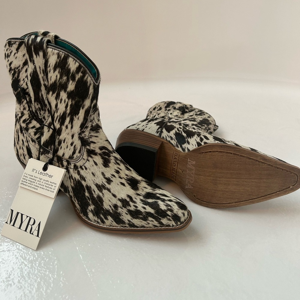 Myra Cow Bow Western Hairon Leather Booties